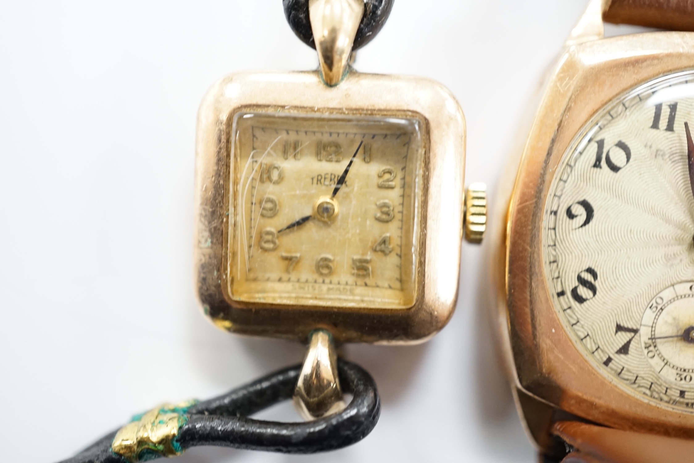 A gentleman's 9ct gold Royal manual wind wrist watch and a lady's yellow metal manual wind Trebe wrist watch.